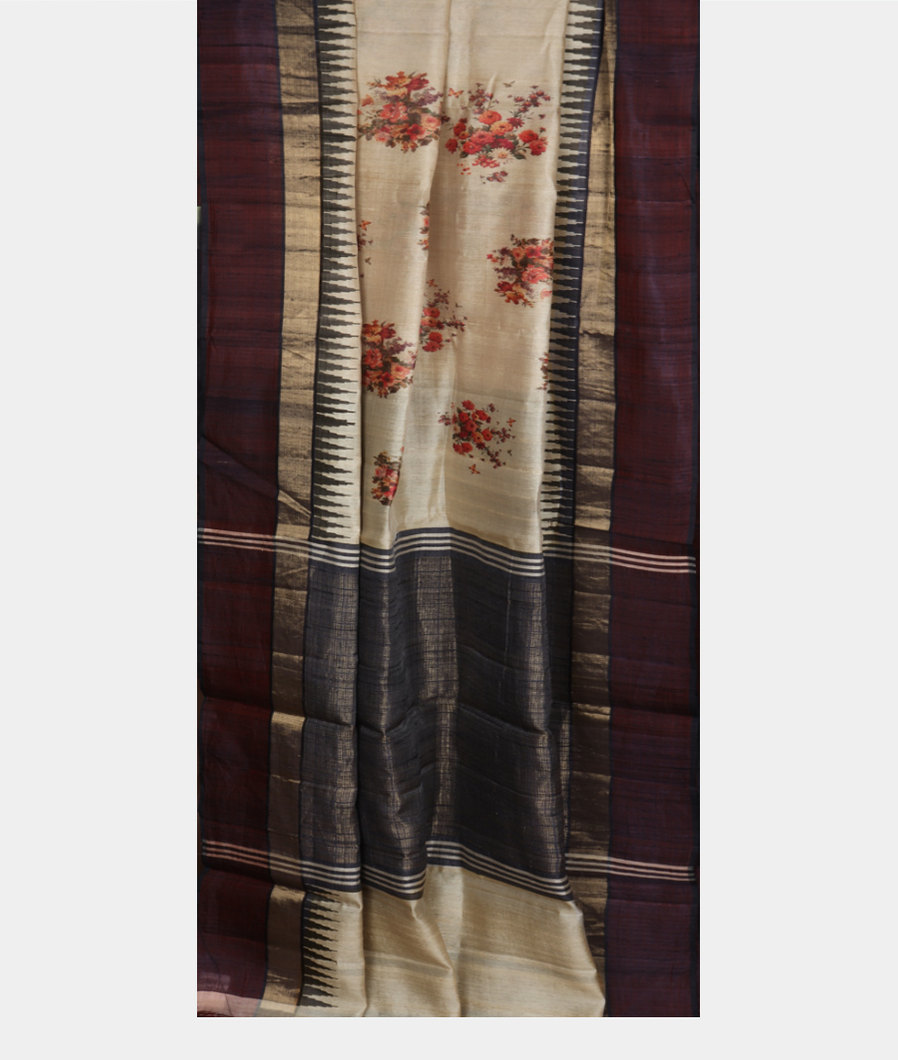 Beige Tussar Printed Saree T3574842