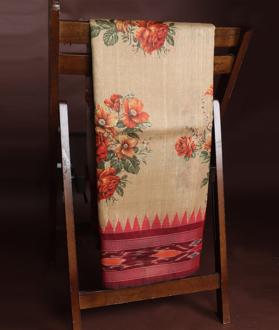 Beige Tussar Printed Saree T352676-image