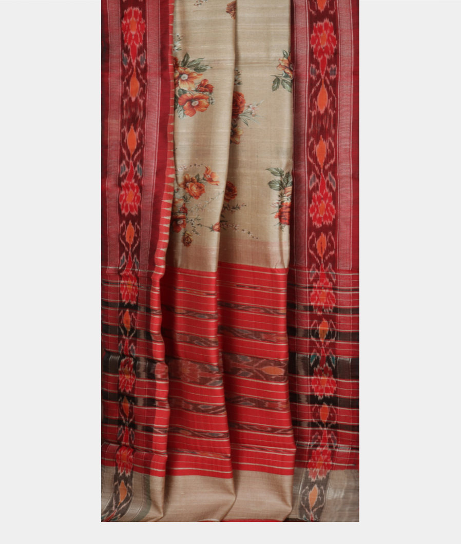 Beige Tussar Printed Saree T3526762