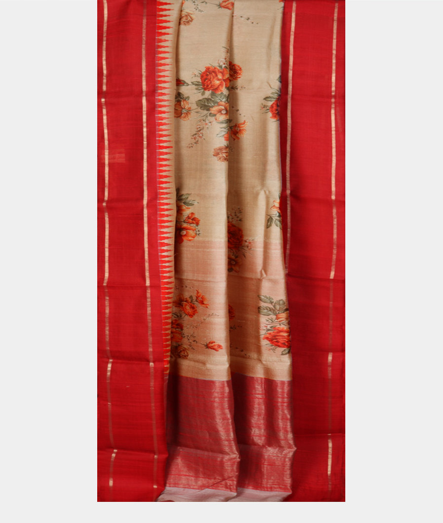 Beige Tussar Printed Saree T3526692