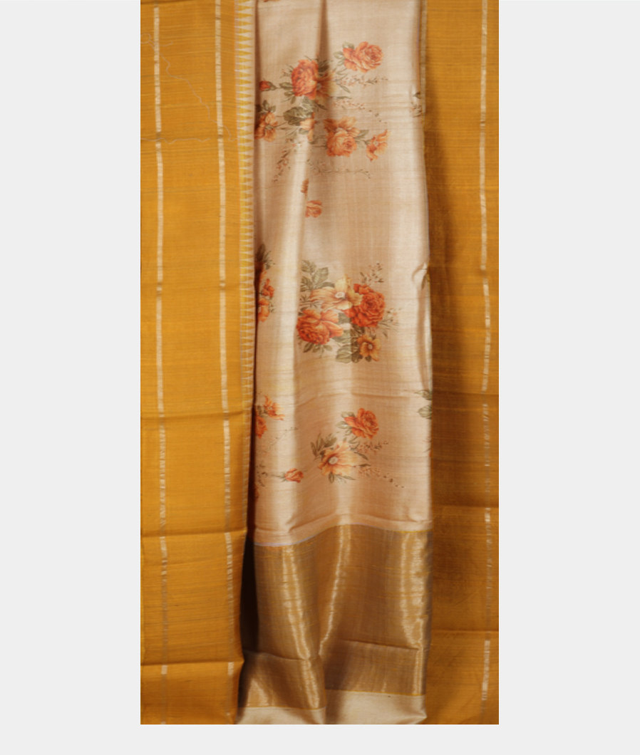 Beige Tussar Printed Saree T3526702