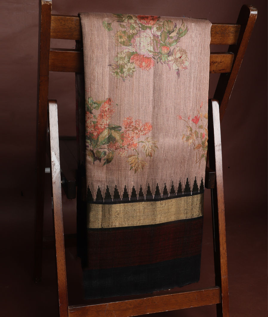 Pinkish Beige Tussar Printed Saree T357481-image