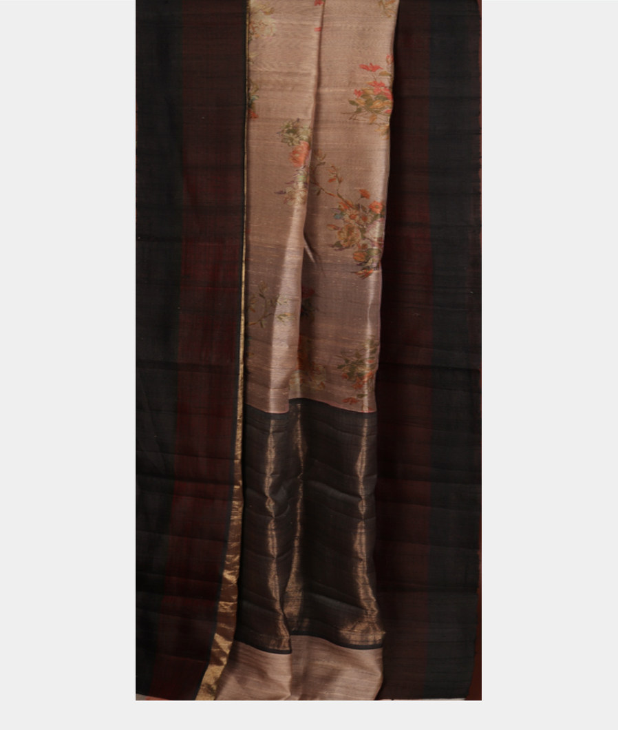 Pinkish Beige Tussar Printed Saree T3574812