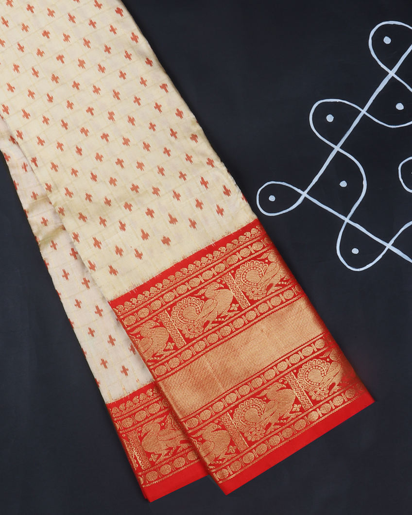 Off-White Ikat Silk Saree T357210-image