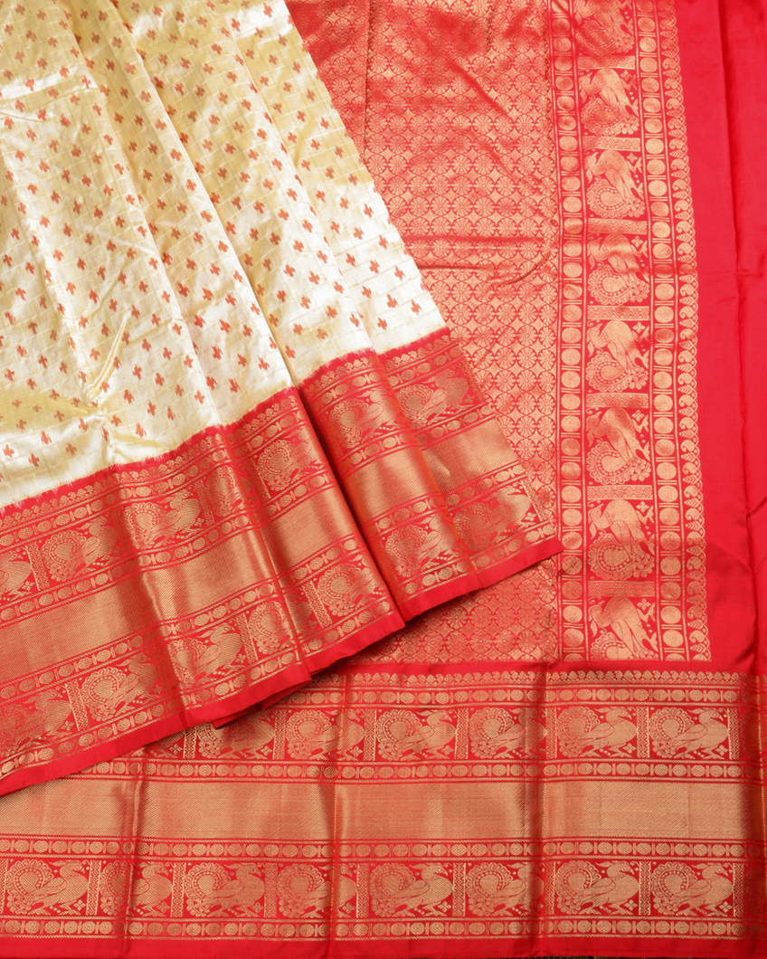 Off-White Ikat Silk Saree T3572102