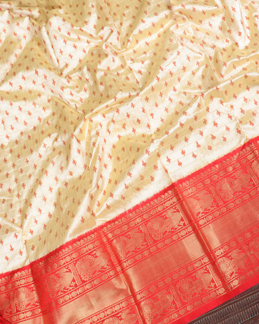 Off-White Ikat Silk Saree T3572104