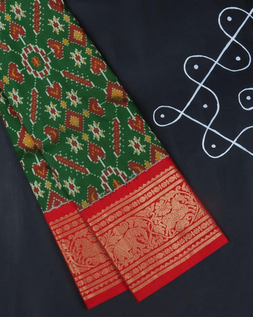 Green Ikat Silk Saree T357206-image