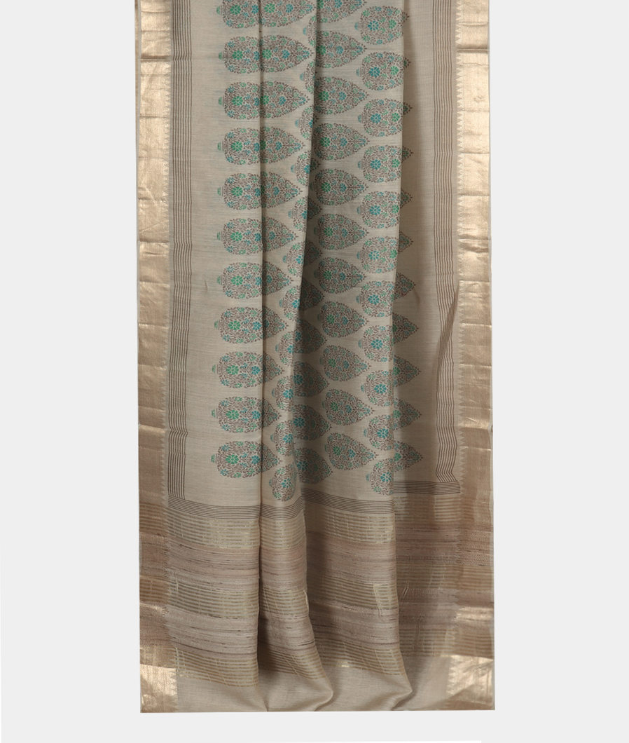 Off-White Tussar Printed Saree T3533482