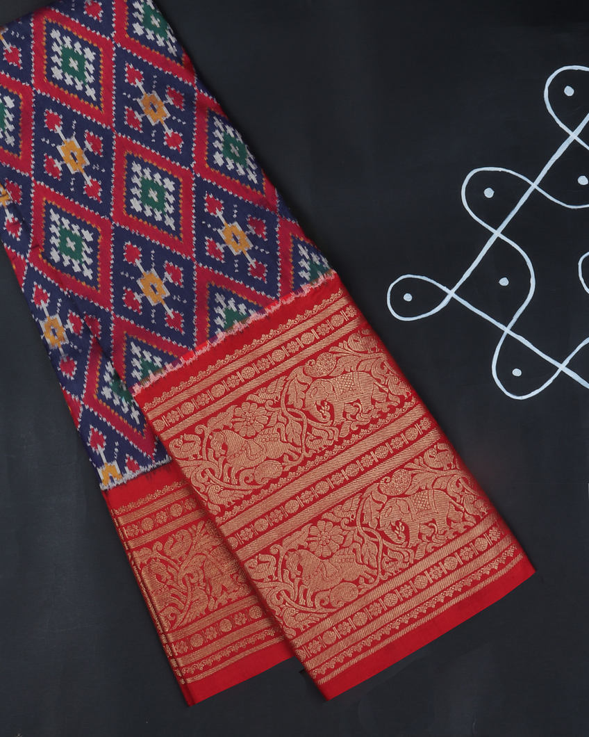 Blue Ikat Silk Saree T357201-image