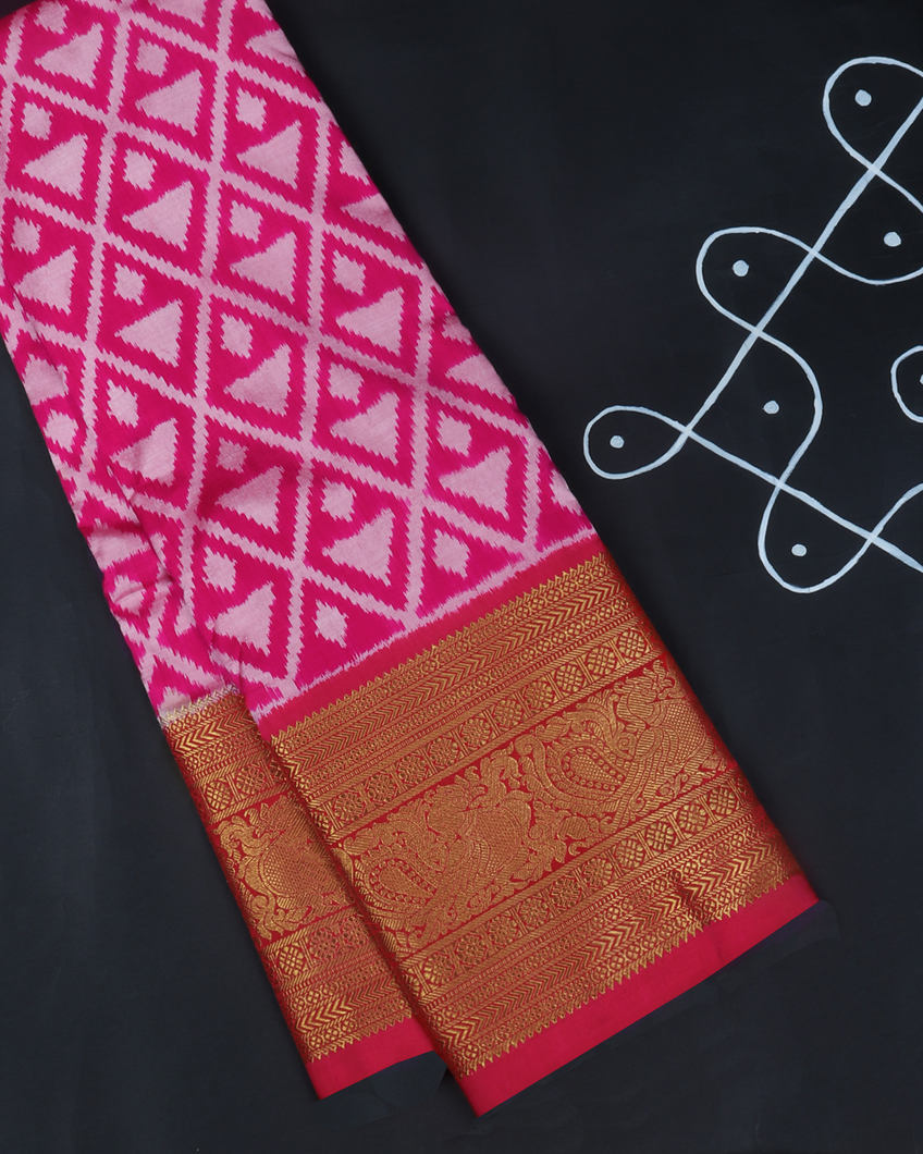 Magenta Ikat Silk Saree T359376-image