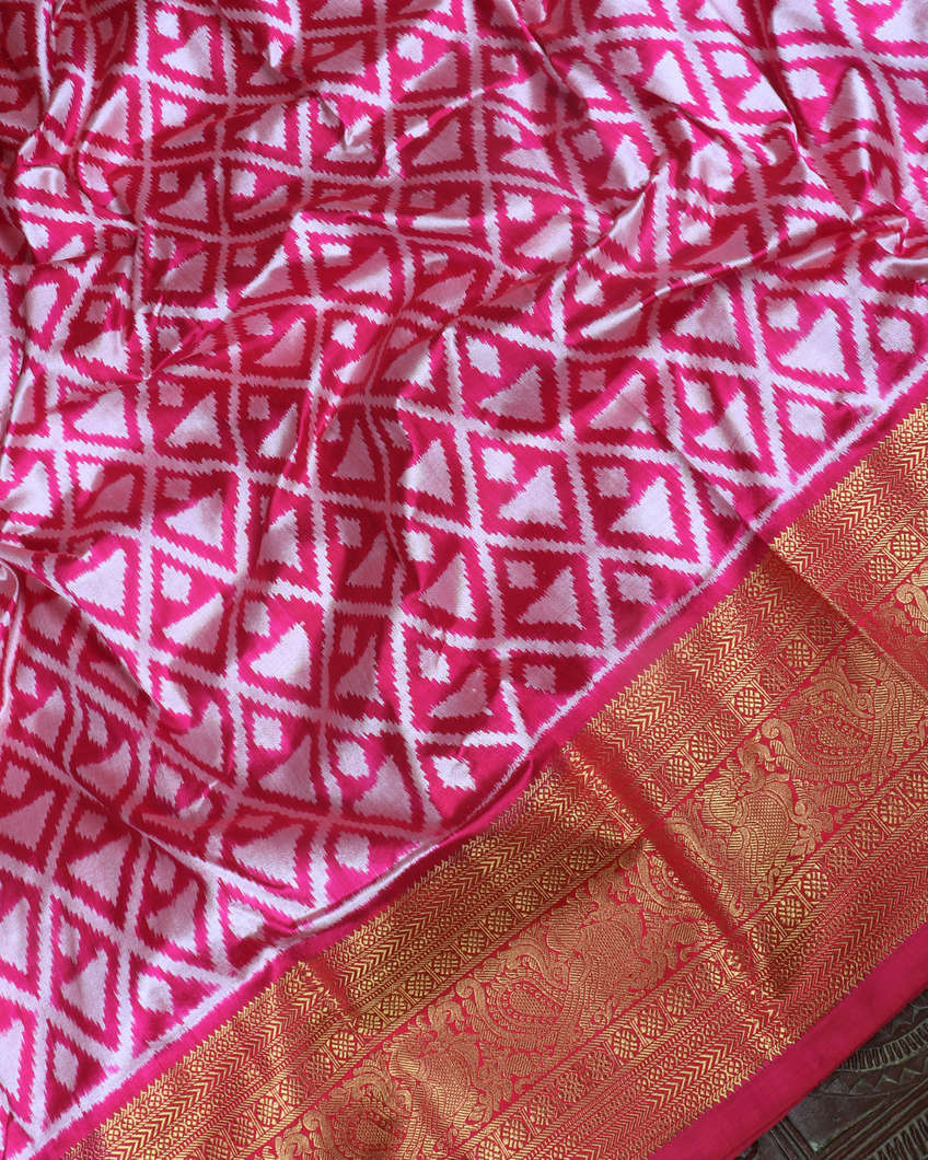 Magenta Ikat Silk Saree T3593764