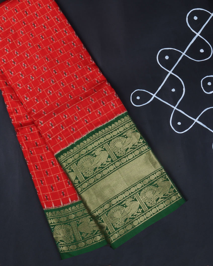 Red Ikat Silk Saree T357208-image