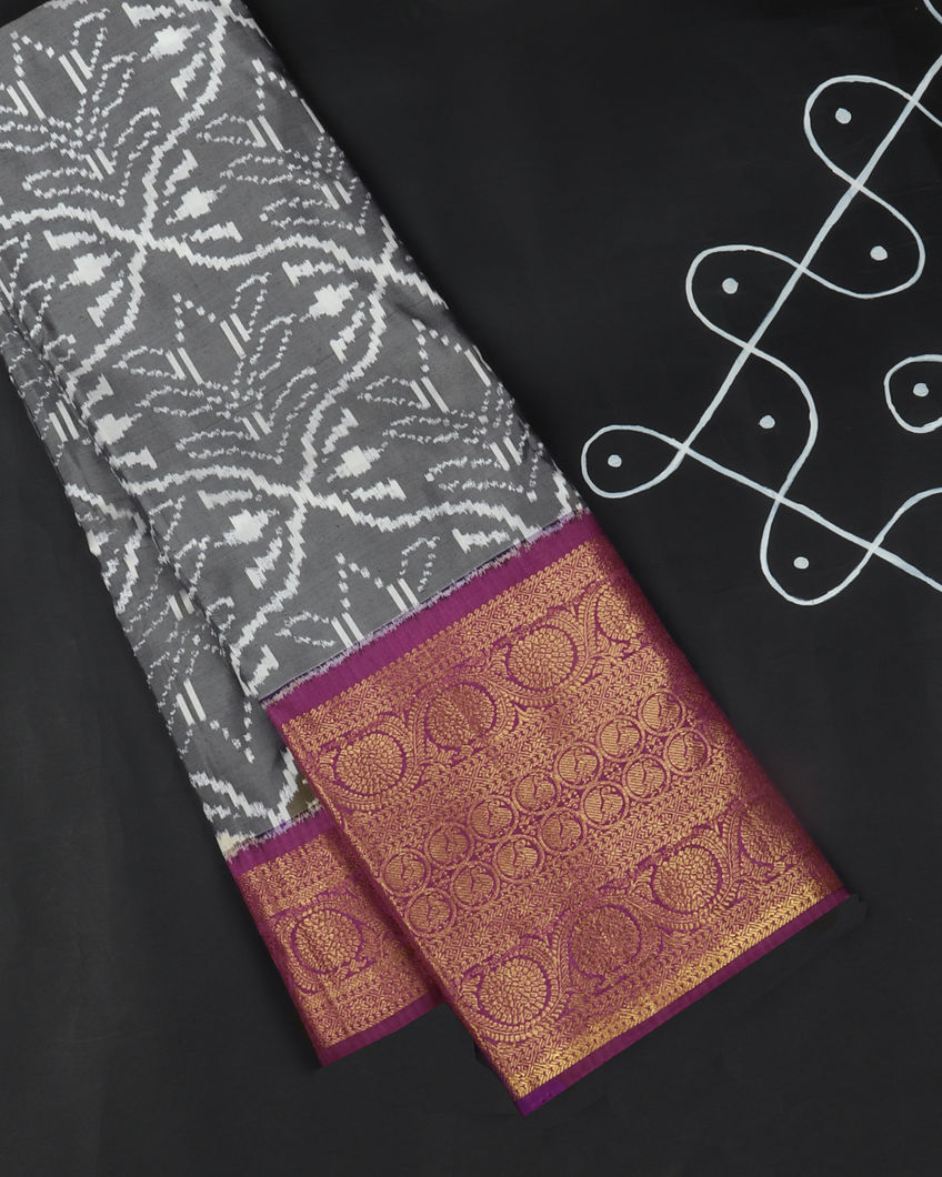 Grey Ikat Silk Saree T358295-image