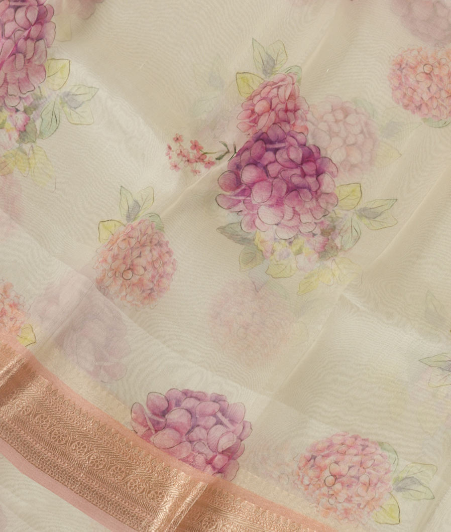 Off-White Kora Organza Printed Saree T354528-image