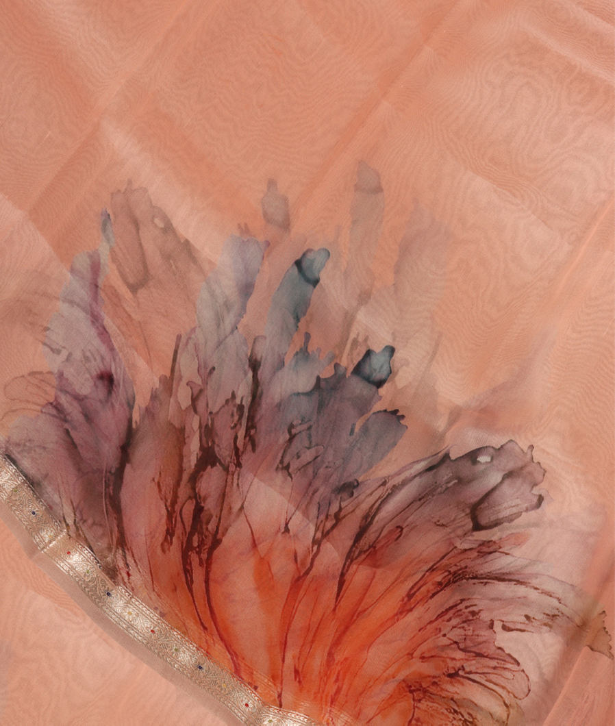 Peach Kora Organza Printed Saree T354550-image