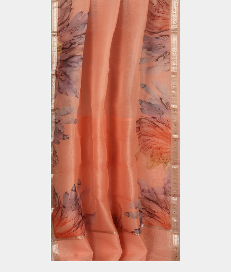 Peach Kora Organza Printed Saree T3545502