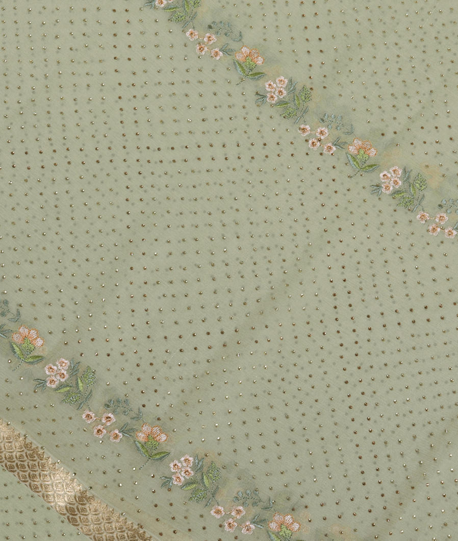 Green Chiffon Embroidery Silk Saree T349258-image