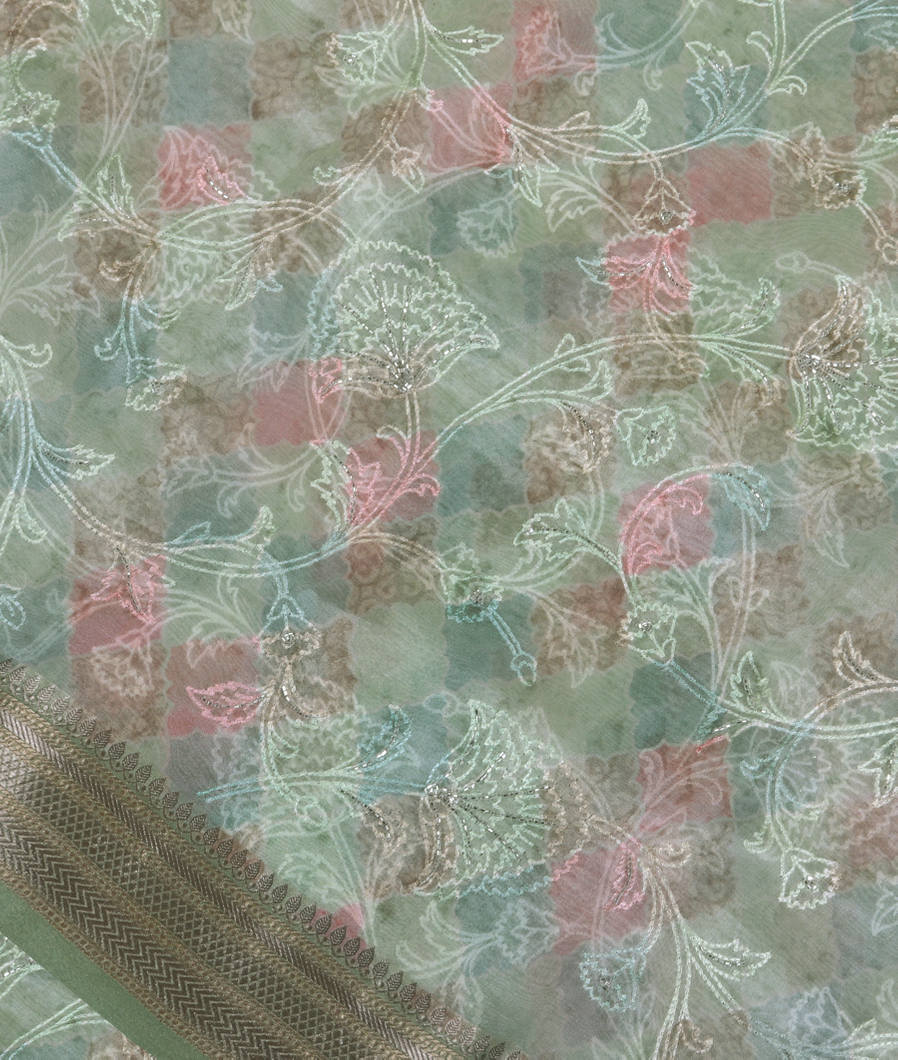 Green Kora Organza Embroidery Saree T354184-image