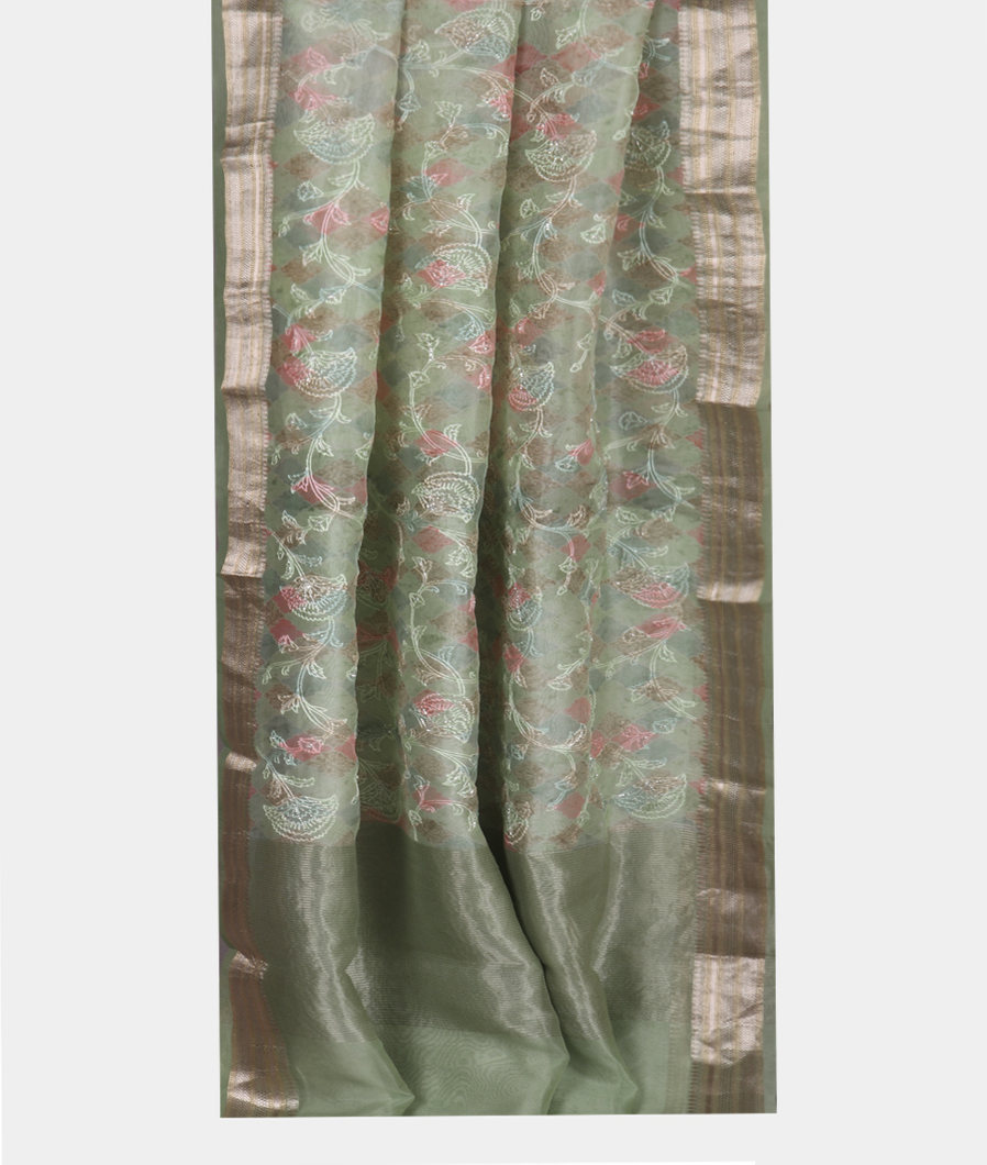 Green Kora Organza Embroidery Saree T3541842