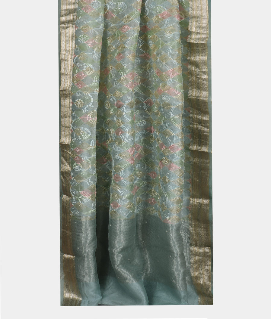 Blue Kora Organza Embroidery Saree T3541852