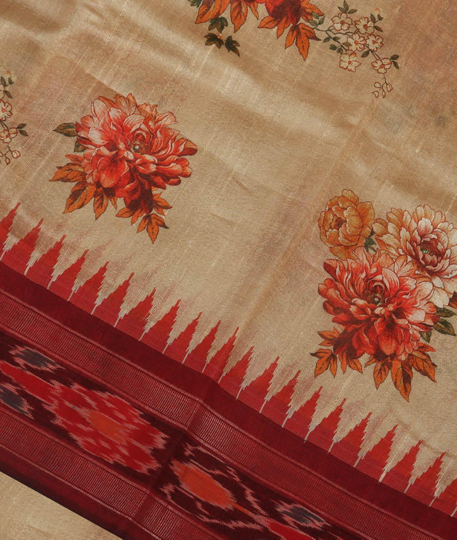 Beige Tussar Printed Saree T352673-image