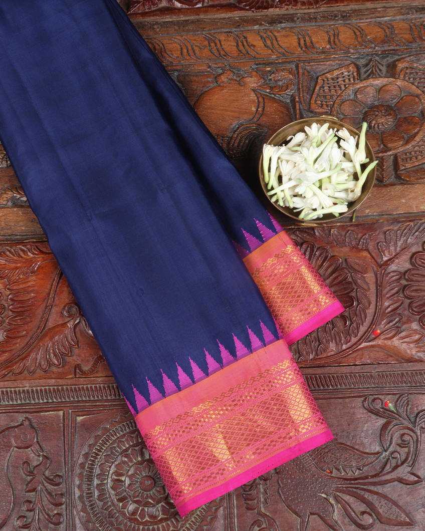Blue Gadwal Silk Saree T357122-image
