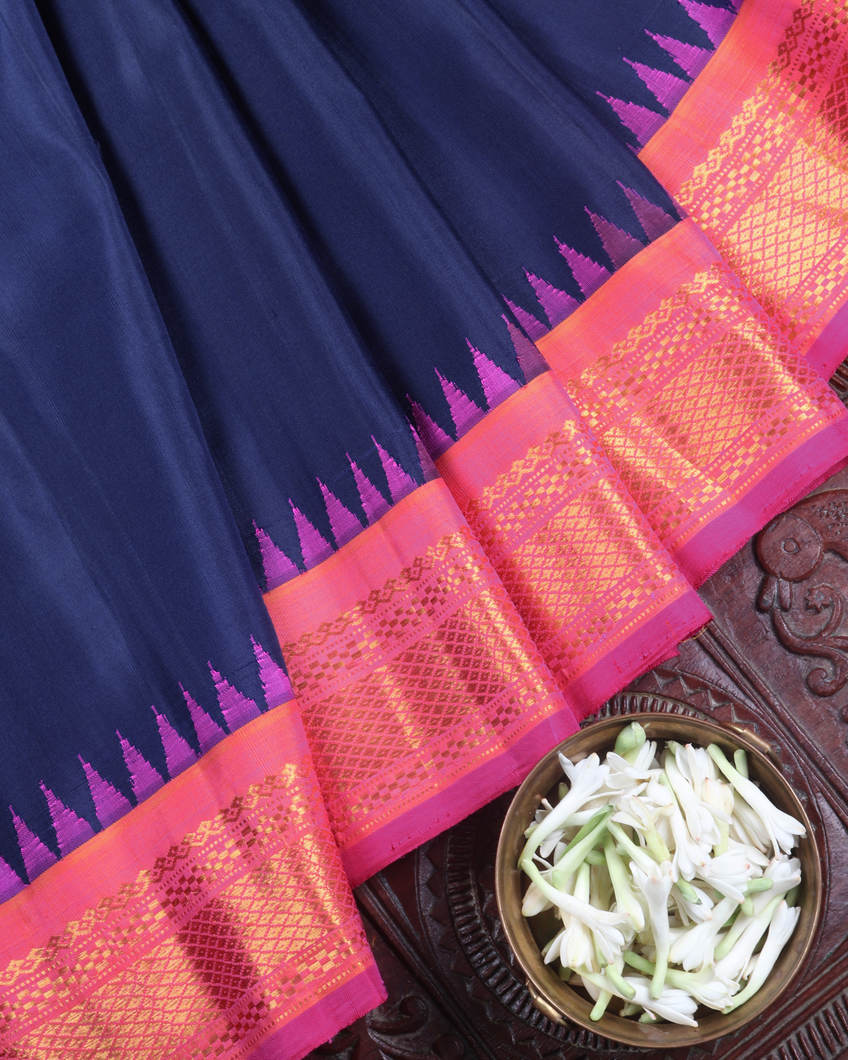 Blue Gadwal Silk Saree T3571223
