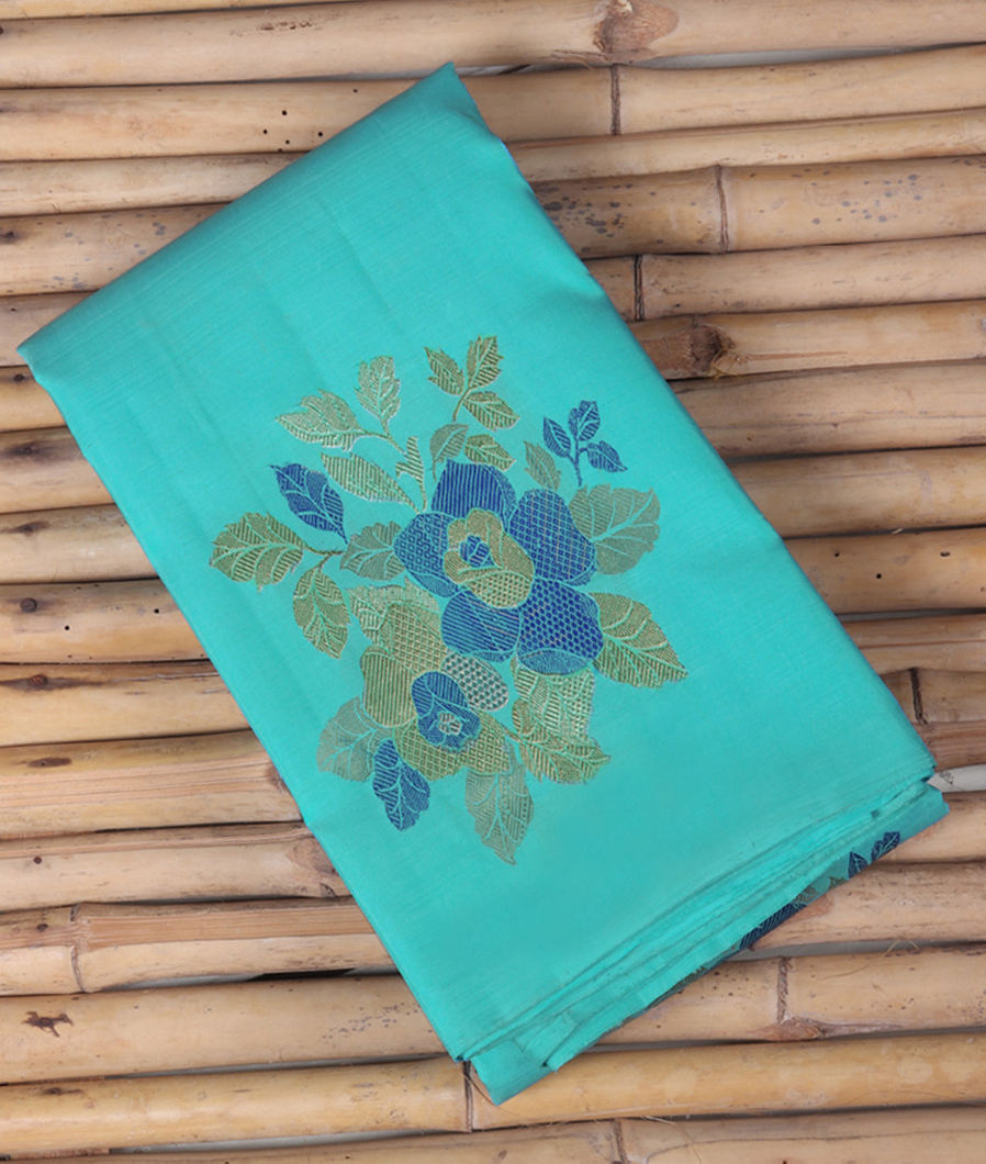 Turquoise Blue Handwoven Kanjivaram Silk Saree T349233-image