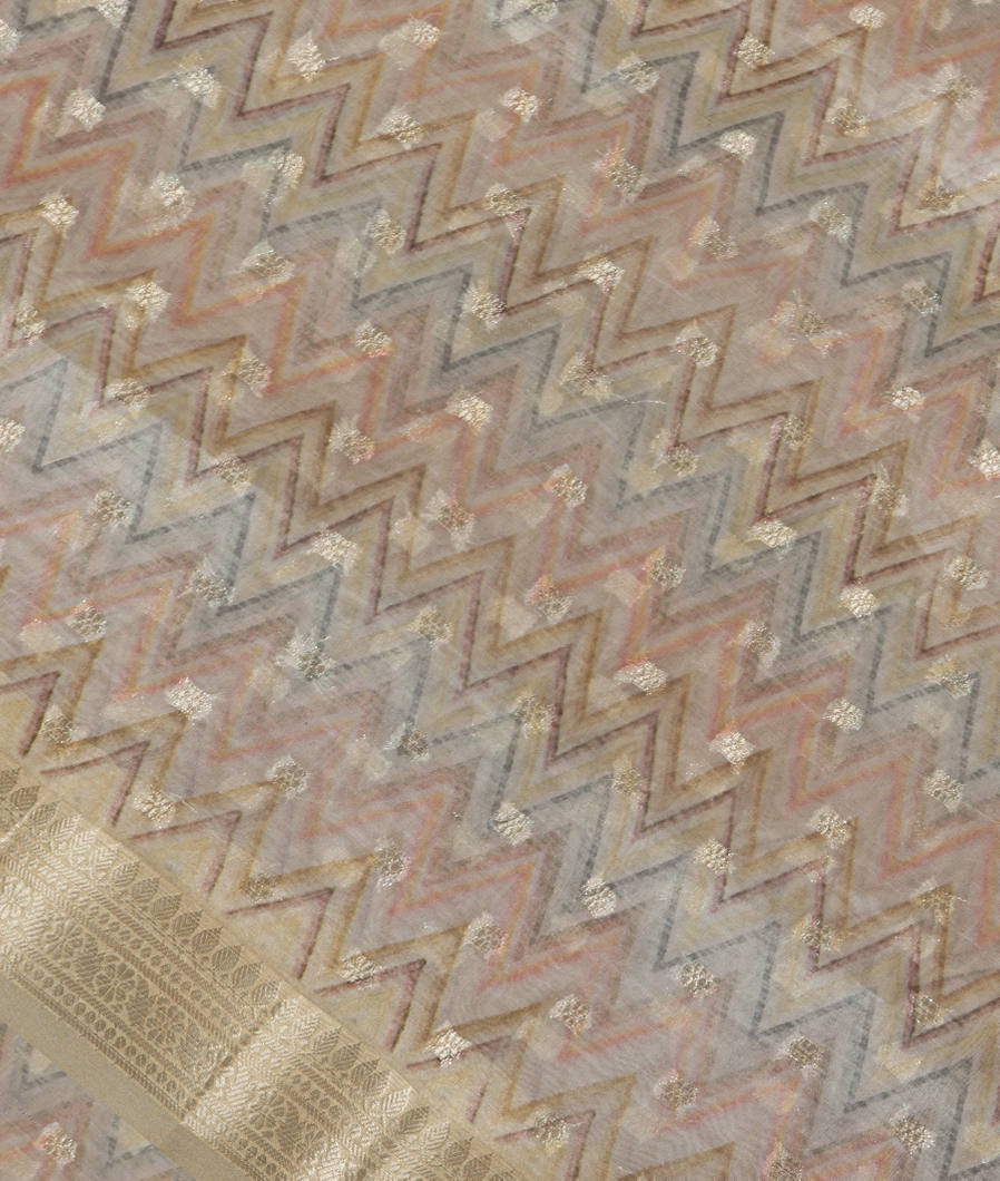 Cream Kora Organza Printed Saree T355378-image