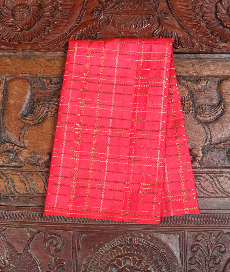 Orangish Pink Handwoven Kanjivaram Silk Blouse T333241-image