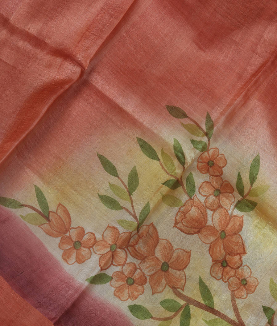 Rust Tussar Printed Saree T356592-image