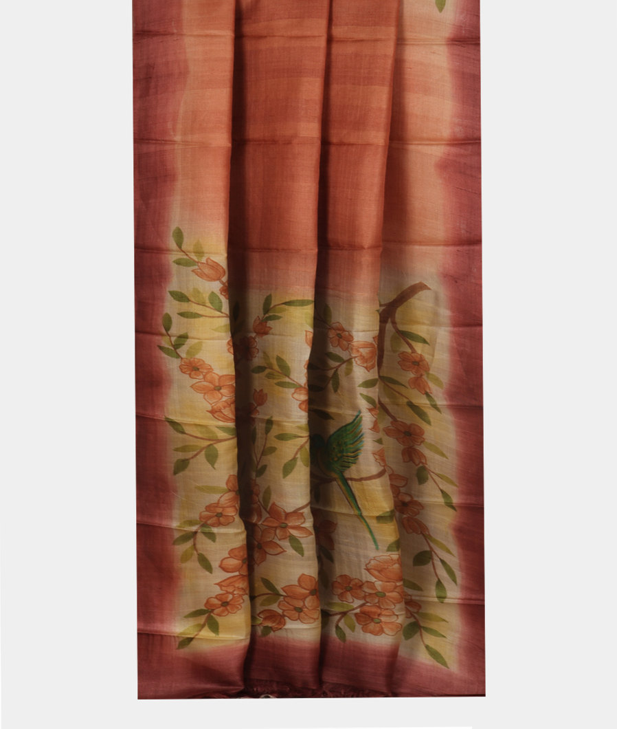 Rust Tussar Printed Saree T3565922