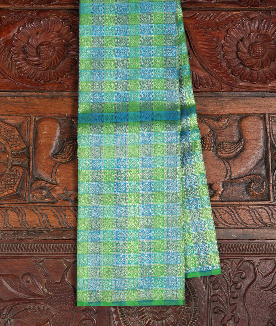 Green and Blue Handwoven Kanjivaram Silk Saree T124228-image