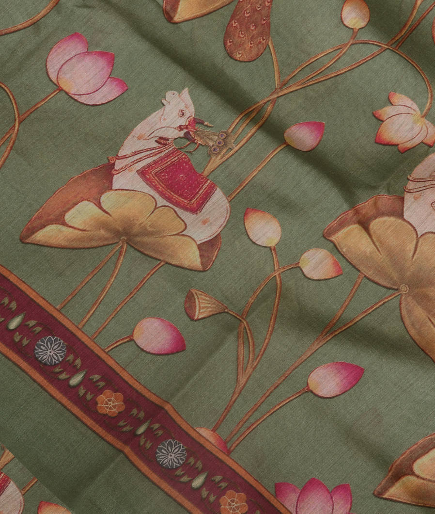 Green Tussar Printed Saree T354131-image