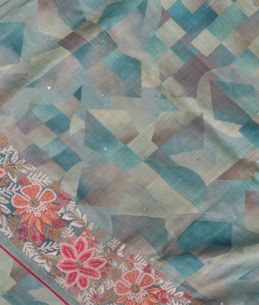Blue Tussar Embroidery Saree T356026-image
