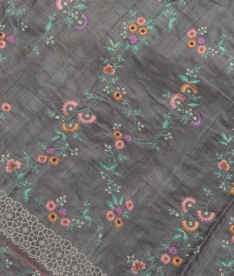Grey Tussar Embroidery Saree T356994-image
