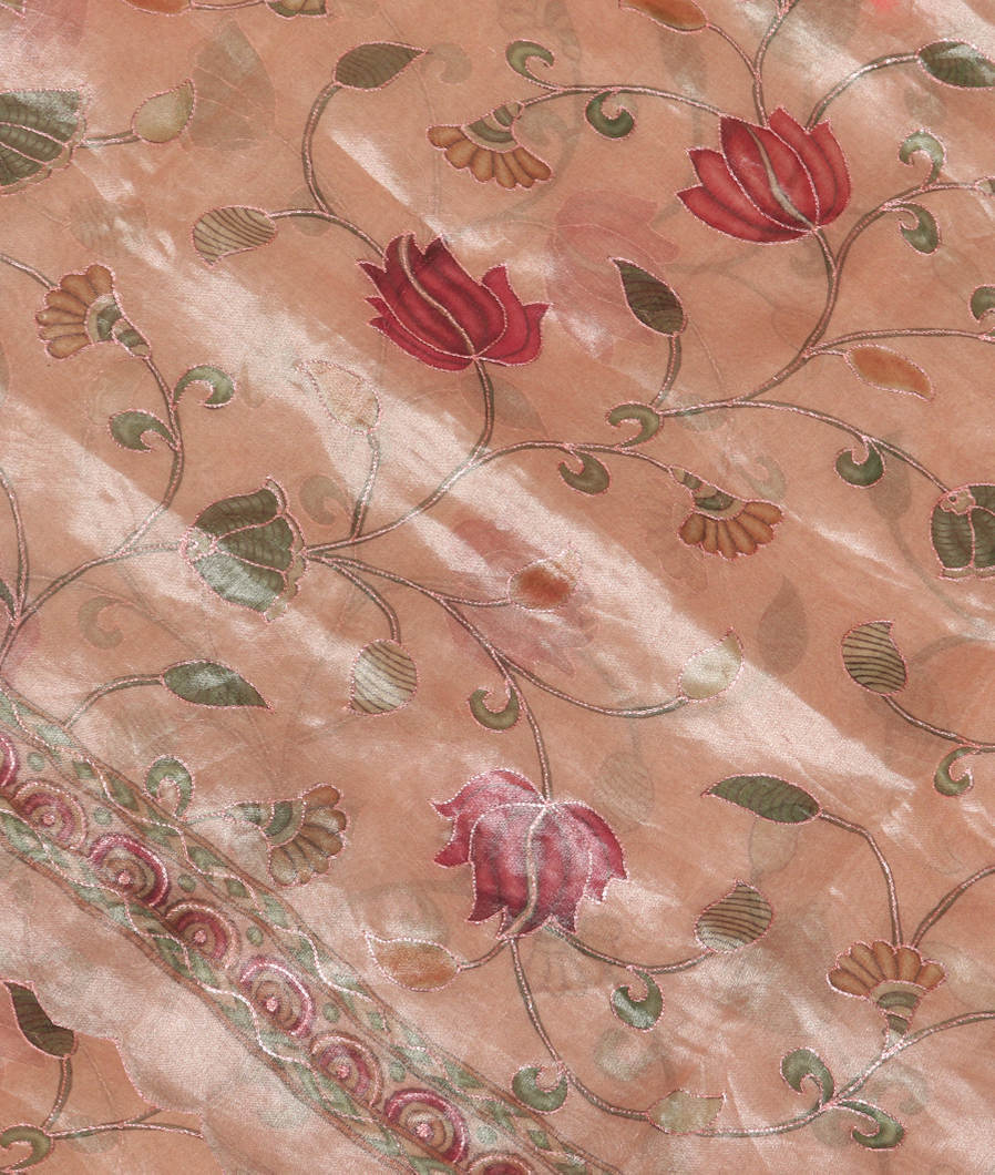 Peach Kora Organza Embroidery Saree T353954-image