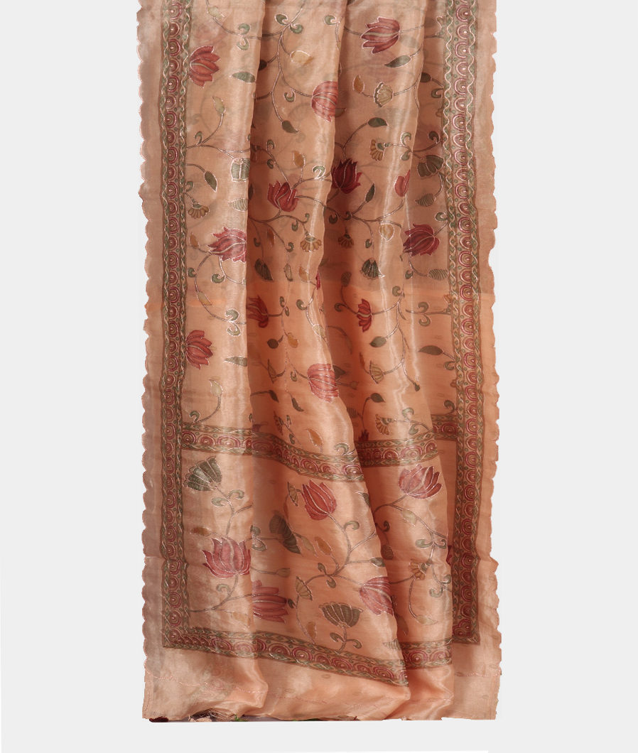 Peach Kora Organza Embroidery Saree T3539542
