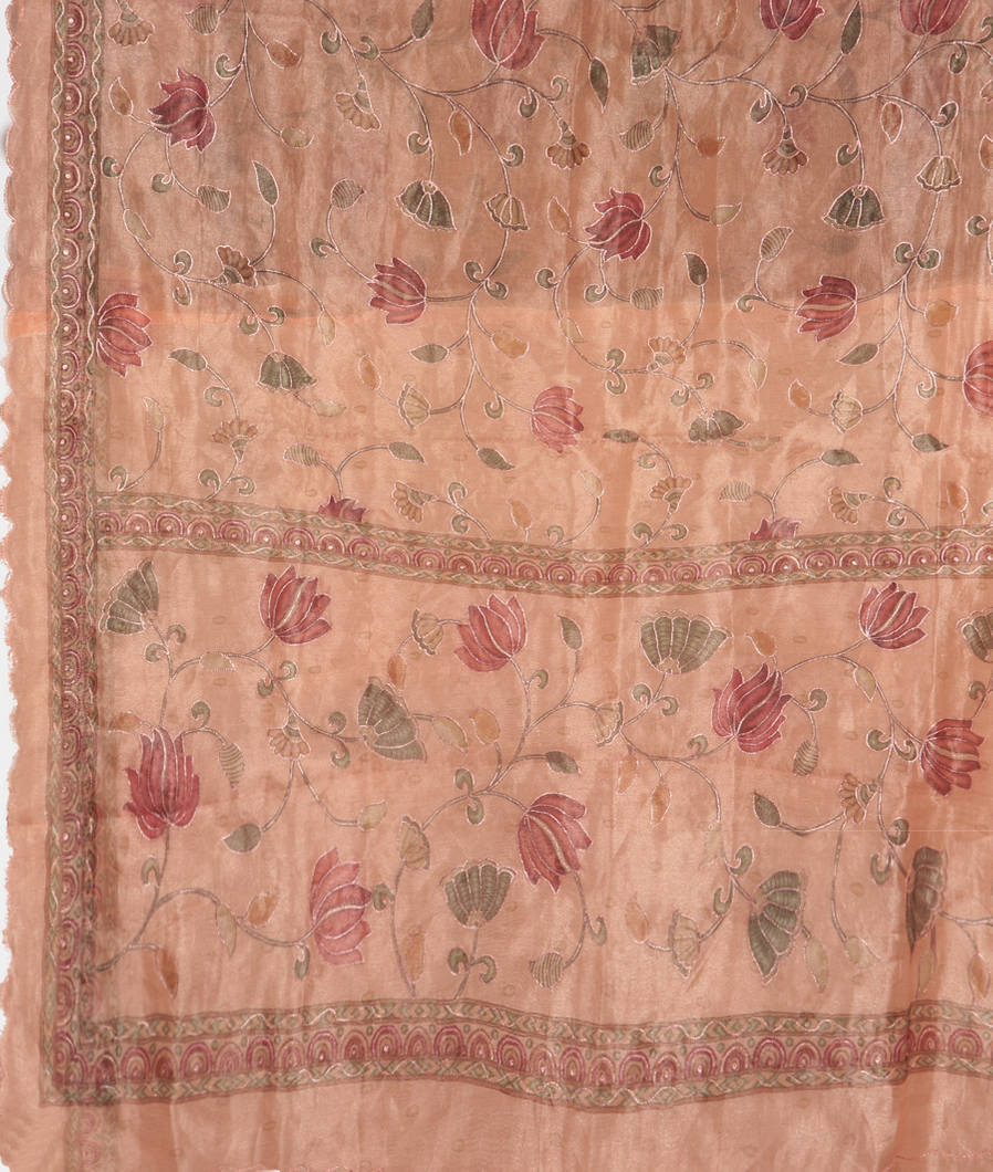 Peach Kora Organza Embroidery Saree T3539544