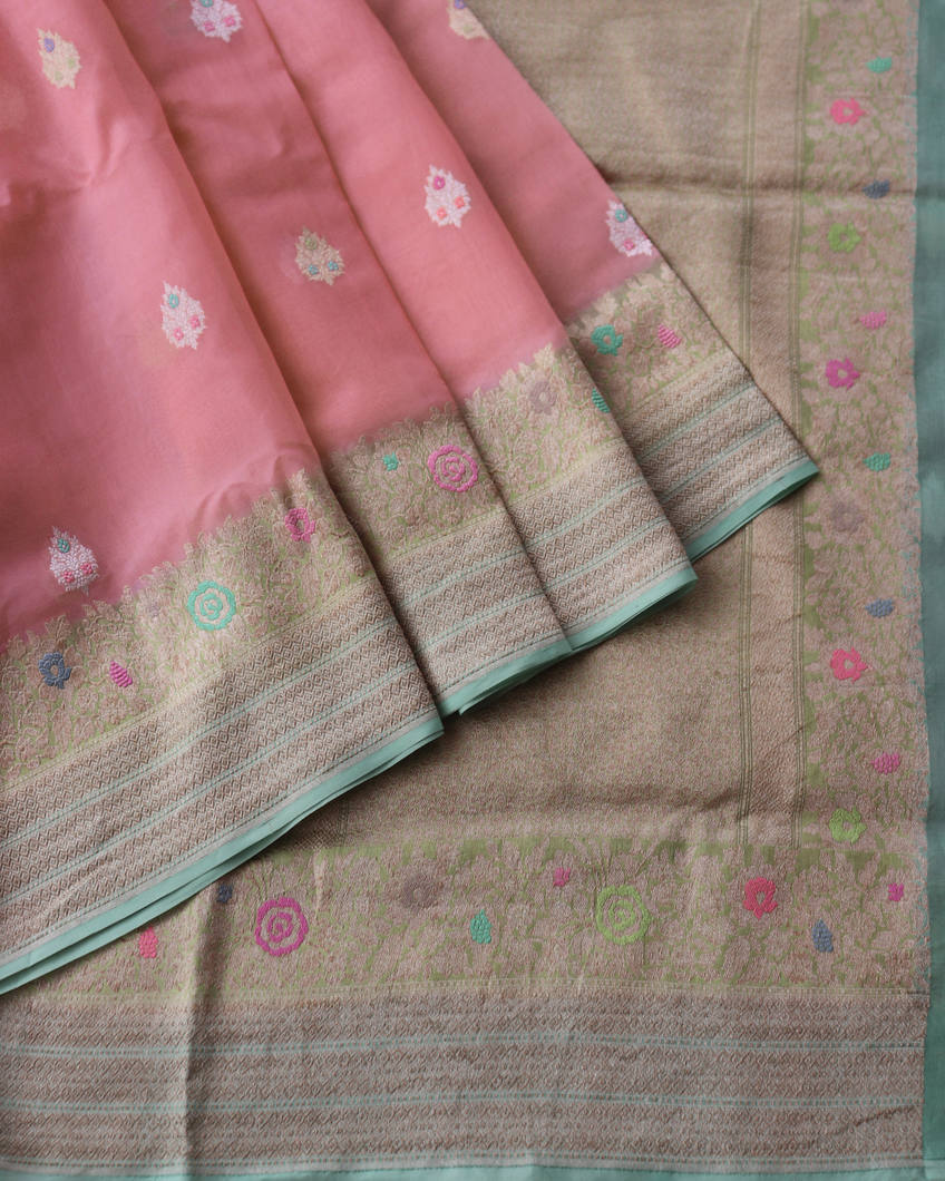 Pink Banaras Organza Saree T3589412