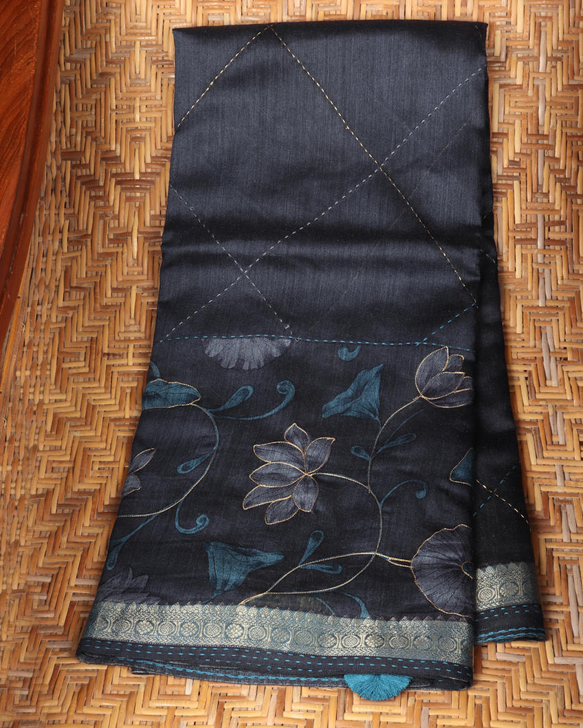 Blue Tussar Printed Saree T352512-image