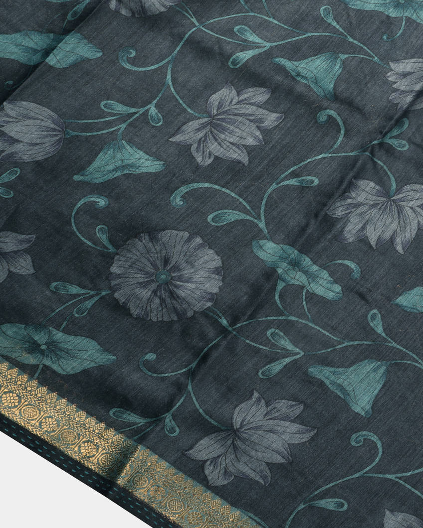 Blue Tussar Printed Saree T3525123