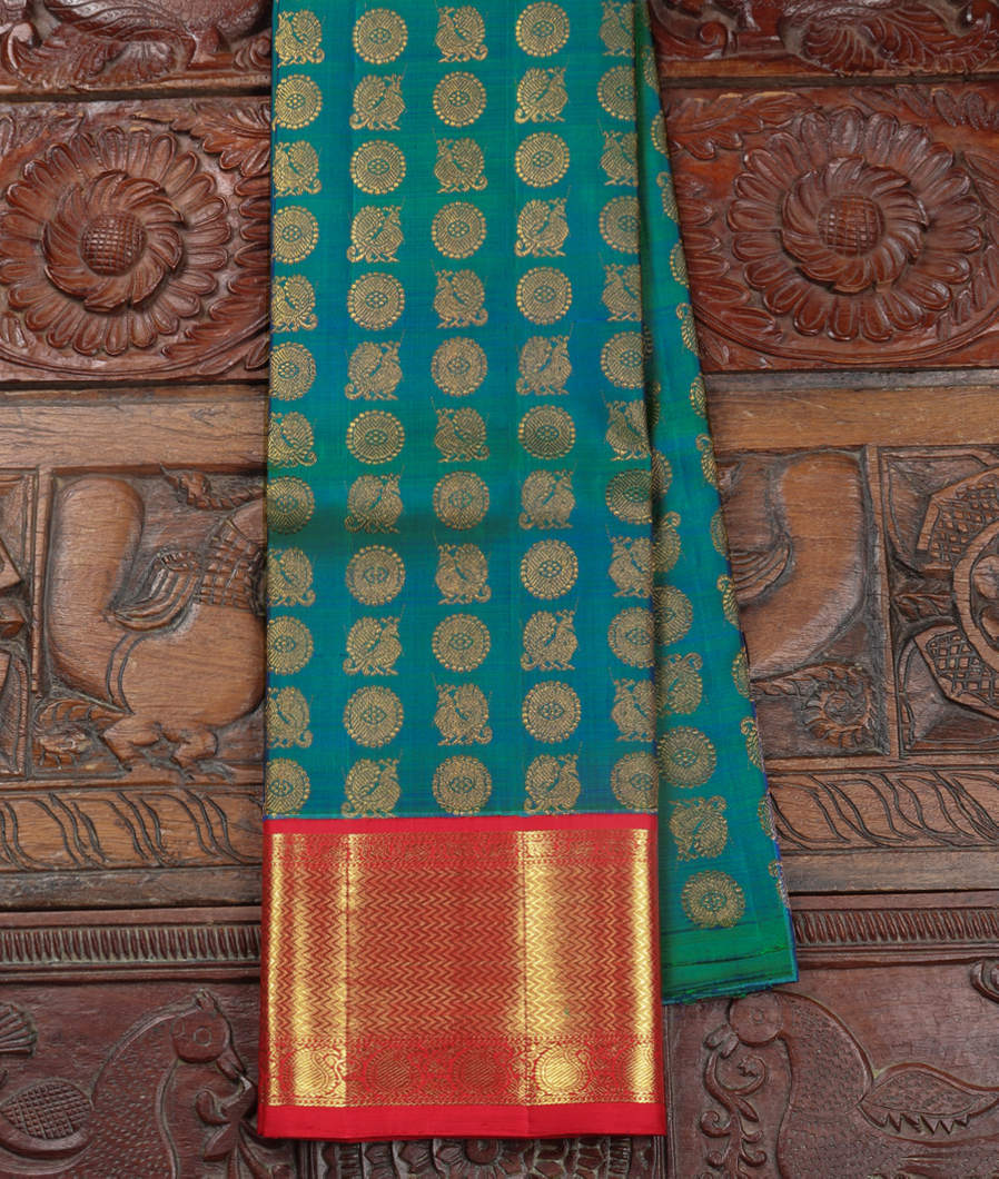 Peacock Green Handwoven Kanjivaram Silk Pavadai T360714-image