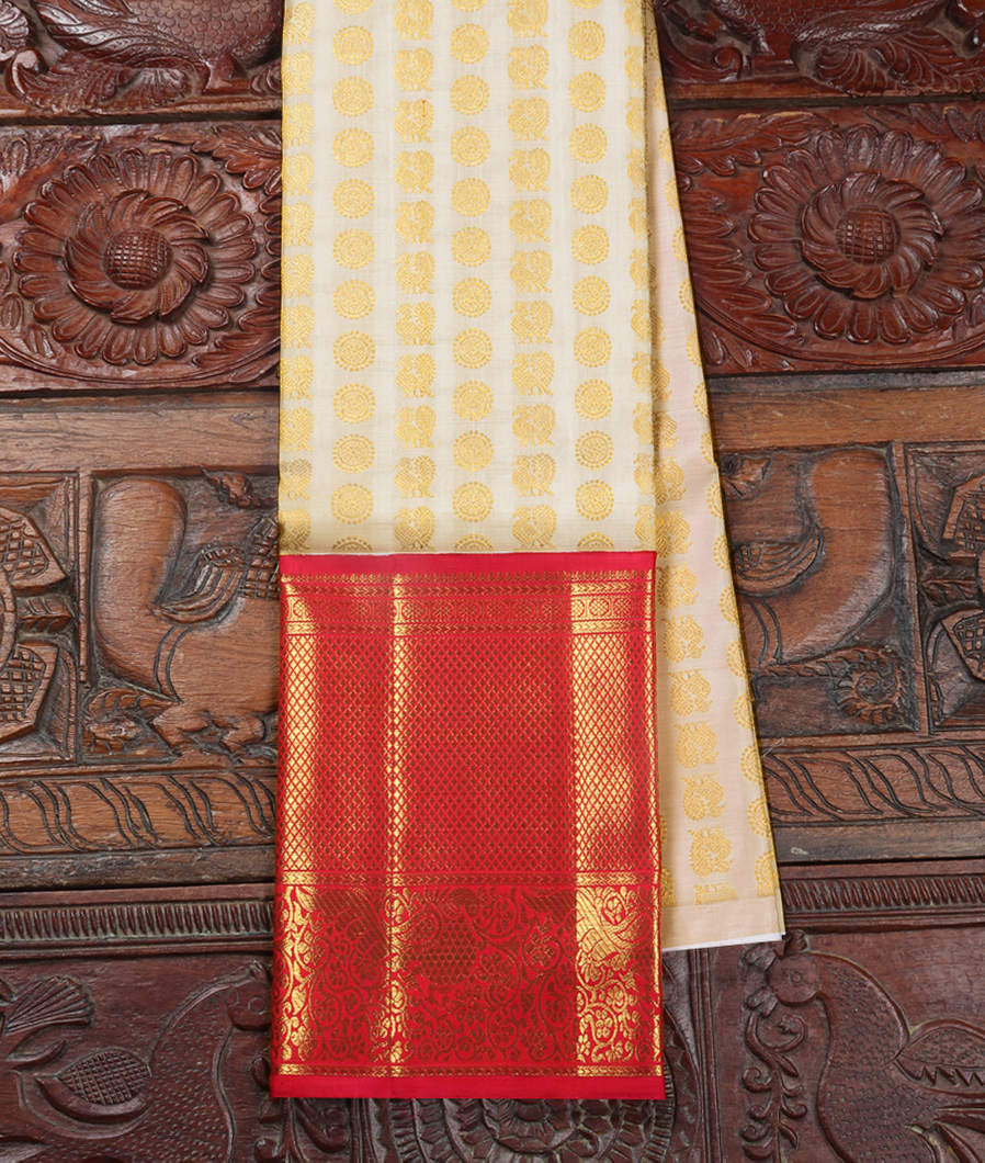 White Handwoven Kanjivaram Silk Pavadai T360719-image