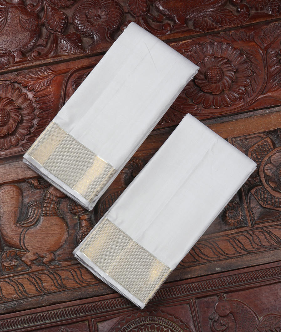 Light Grey Handwoven Kanjivaram Silk Dhoti and Vastharam  T351220-image