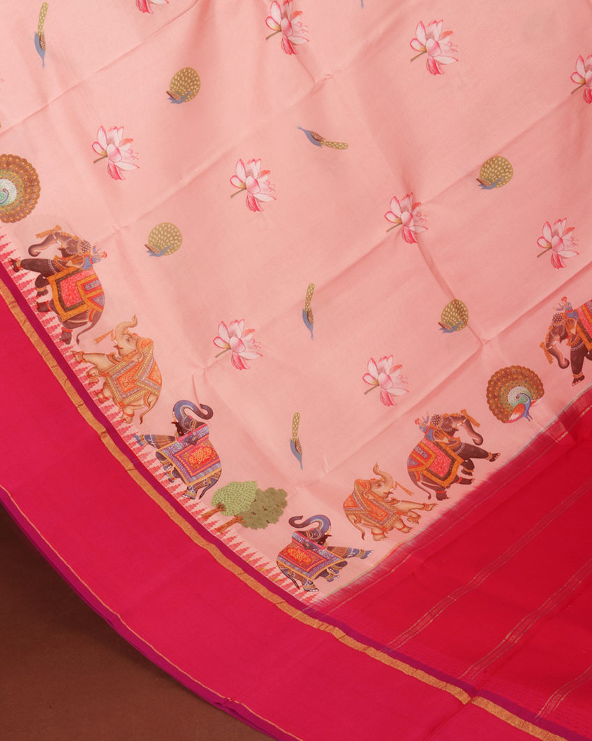 Pink Printed Soft Silk Saree T3611782