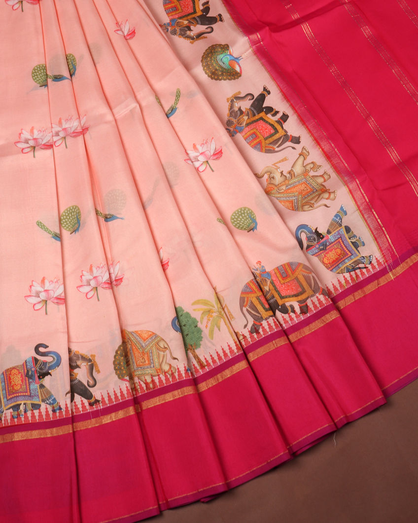 Pink Printed Soft Silk Saree T3611784