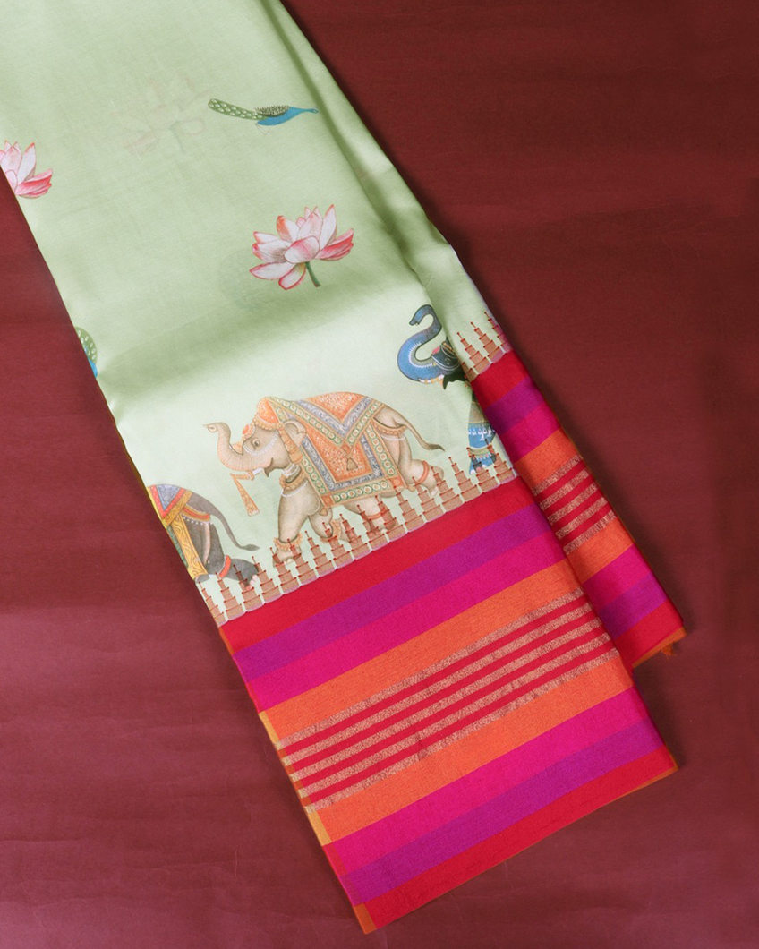Green Printed Soft Silk Saree T361181-image