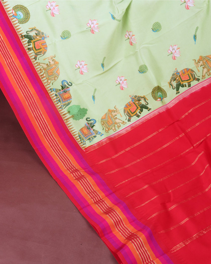 Green Printed Soft Silk Saree T3611812