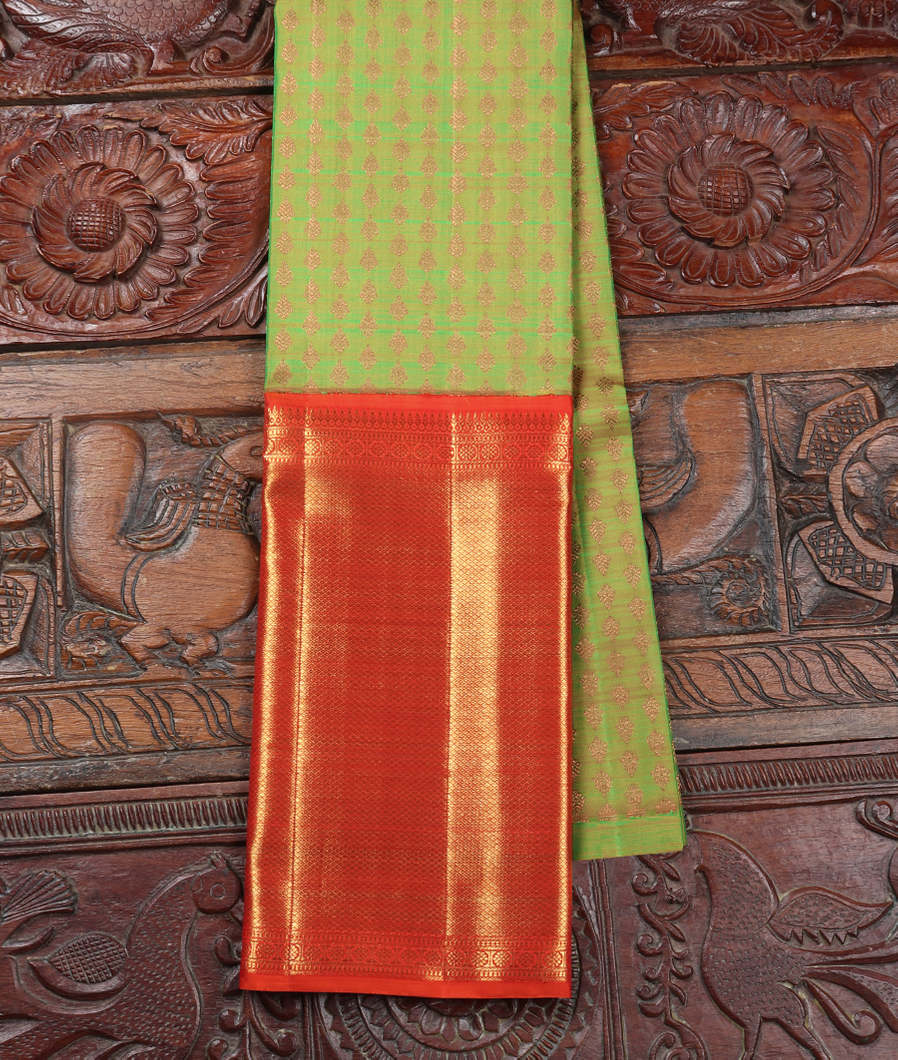Yellowish Green Handwoven Kanjivaram Silk Pavadai T360747-image